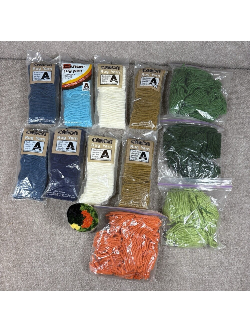 Vtg. Caron Pre-Cut Acrylic Latch Hook Rug Yarn Lot of 8+ 4 Bags New